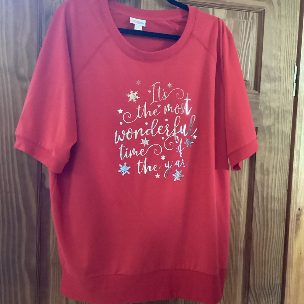 LuLaRoe Red Christmas Top with custom holiday design! NWOT